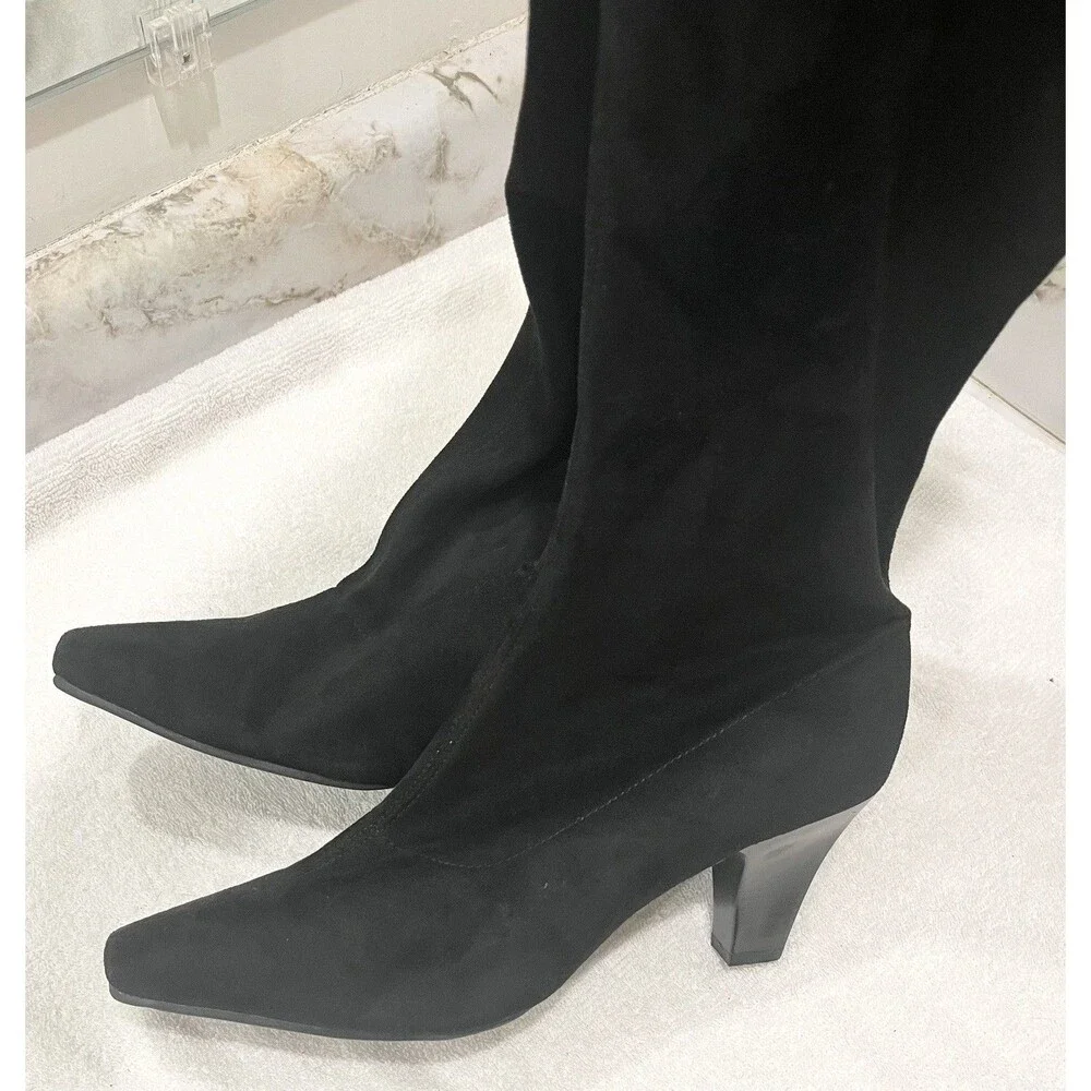 Aerosoles Risky Pizness Boots Women 11W Black Knee High Wide Square Toe Heels
